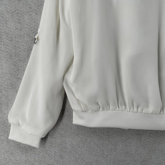Zara Basic Track Jacket‎ Womens SMALL White Satin Zip Up Windbreaker Dressy - Picture 8 of 15